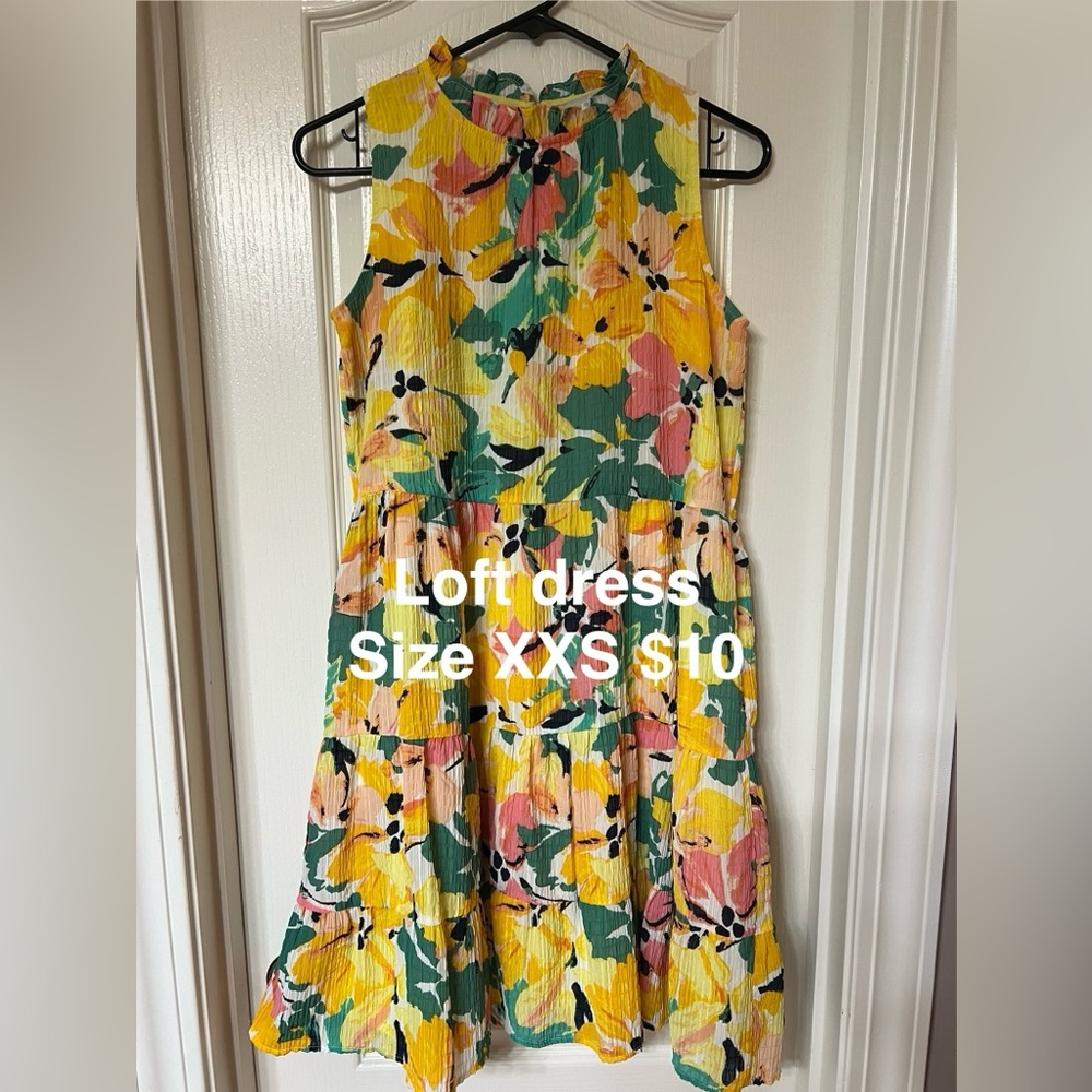 LOFT Yellow and Green Floral Mini Dress